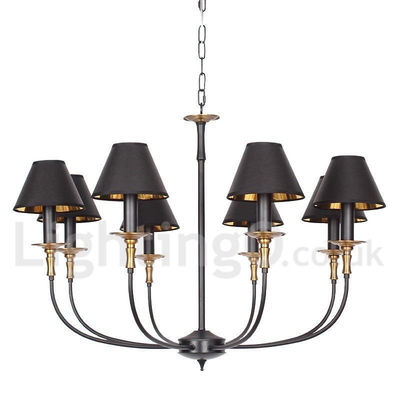 Lámpara de araña contemporánea estilo vela negra retro de 8 luces