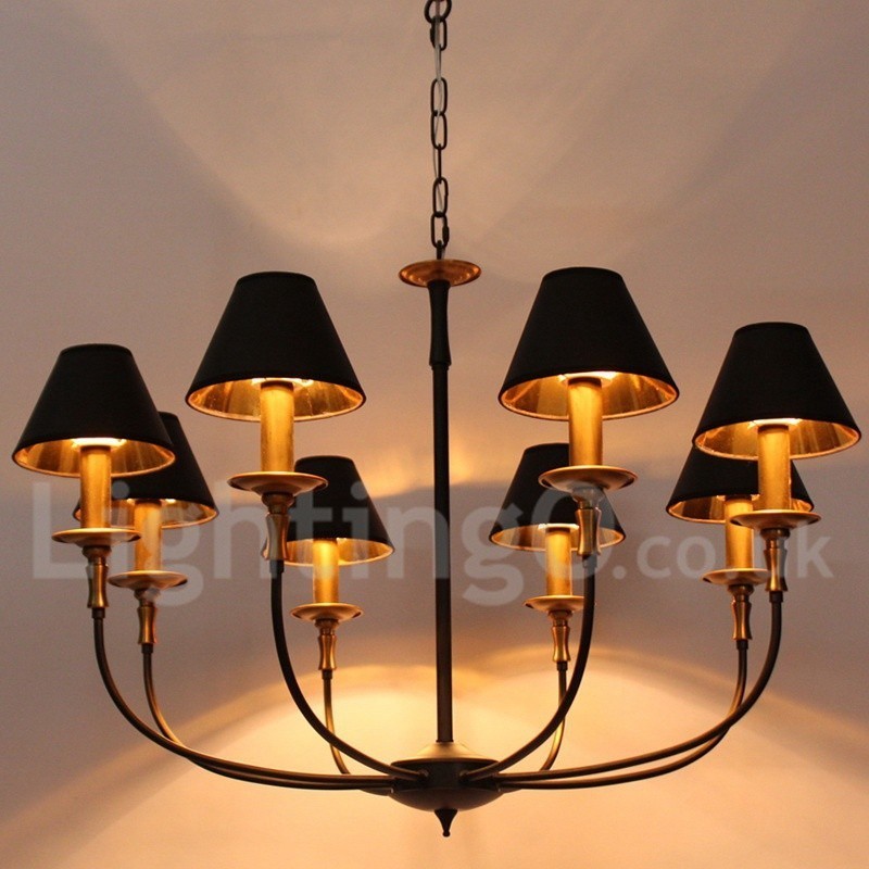 Lámpara de araña contemporánea estilo vela negra retro de 8 luces