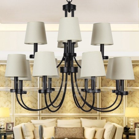 Lámpara de araña estilo vela negra de 12 luces, estilo retro contemporáneo y dos niveles Lámpara de araña estilo vela negra de 12 luces, estilo retro contemporáneo y dos niveles