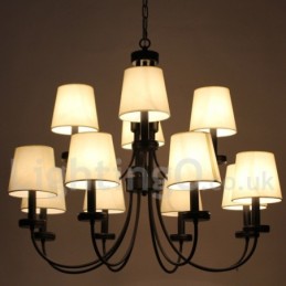 Lámpara de araña estilo vela negra de 12 luces, estilo retro contemporáneo y dos niveles