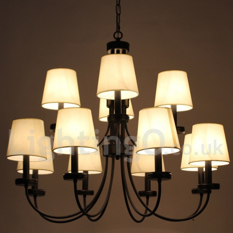 Lámpara de araña estilo vela negra de 12 luces, estilo retro contemporáneo y dos niveles