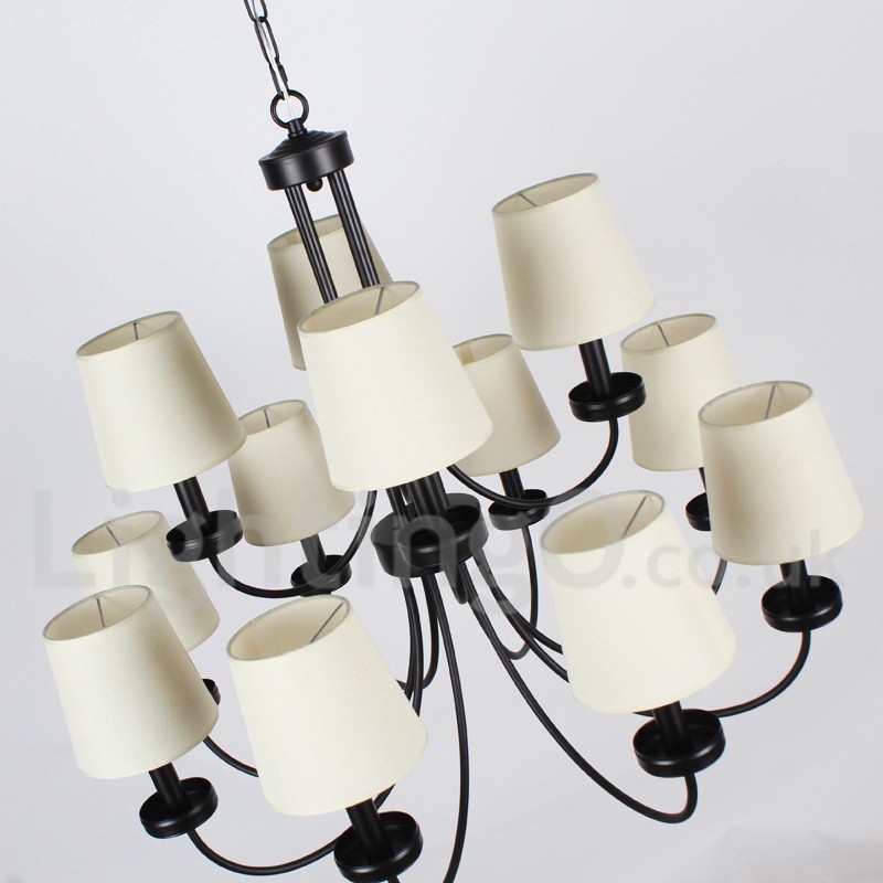 Lámpara de araña estilo vela negra de 12 luces, estilo retro contemporáneo y dos niveles