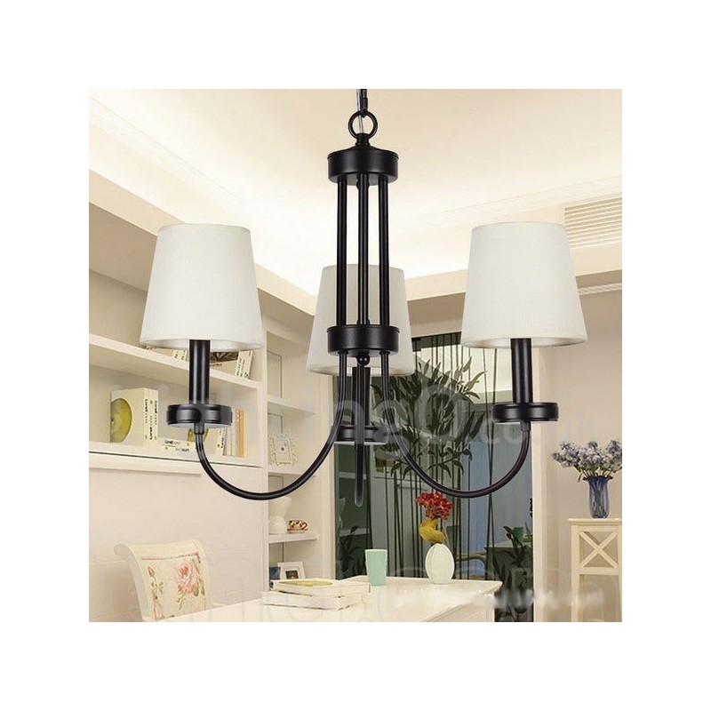 Lámpara de araña contemporánea retro de 3 luces estilo vela negra