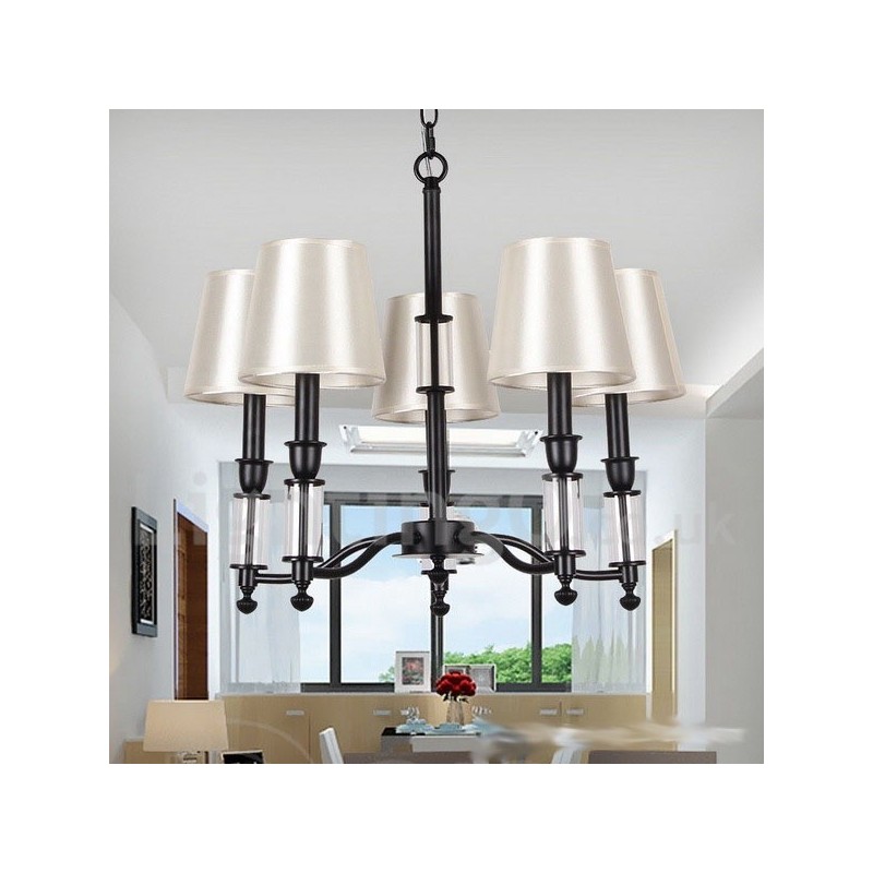Lámpara de araña grande de 5 luces, estilo retro contemporáneo, estilo vela, de dos niveles y color negro