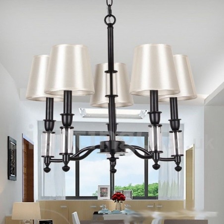 Lámpara de araña grande de 5 luces, estilo retro contemporáneo, estilo vela, de dos niveles y color negro
