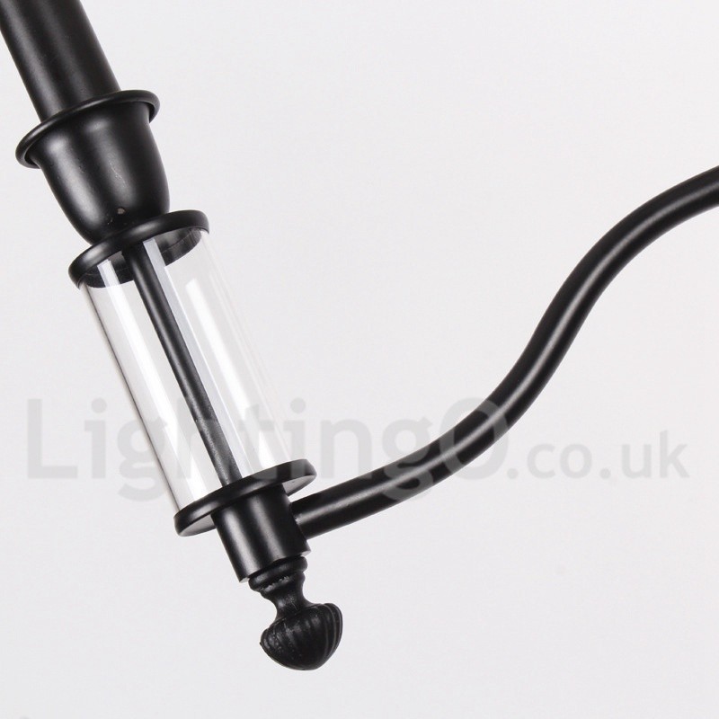 Lámpara de araña grande de 5 luces, estilo retro contemporáneo, estilo vela, de dos niveles y color negro