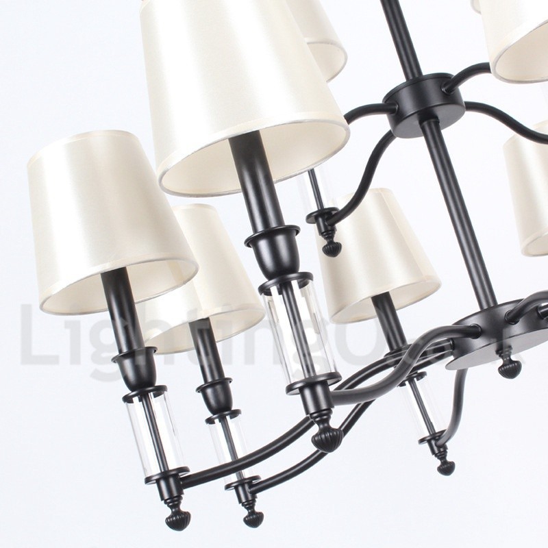 Lámpara de araña grande de 12 luces, estilo retro contemporáneo, estilo vela, de dos niveles y color negro