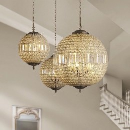 Lámpara colgante de techo de cristal K9 moderna con forma de globo, lámpara de araña para interiores, lámparas de tambor, accesorios de iluminación