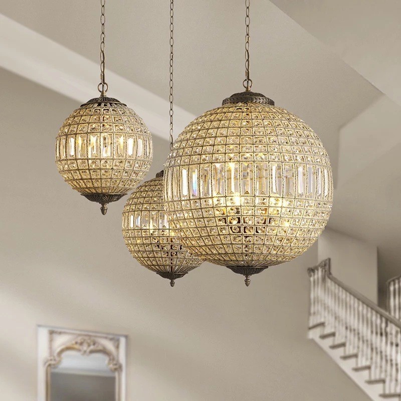 Lámpara colgante de techo de cristal K9 moderna con forma de globo, lámpara de araña para interiores, lámparas de tambor, accesorios de iluminación