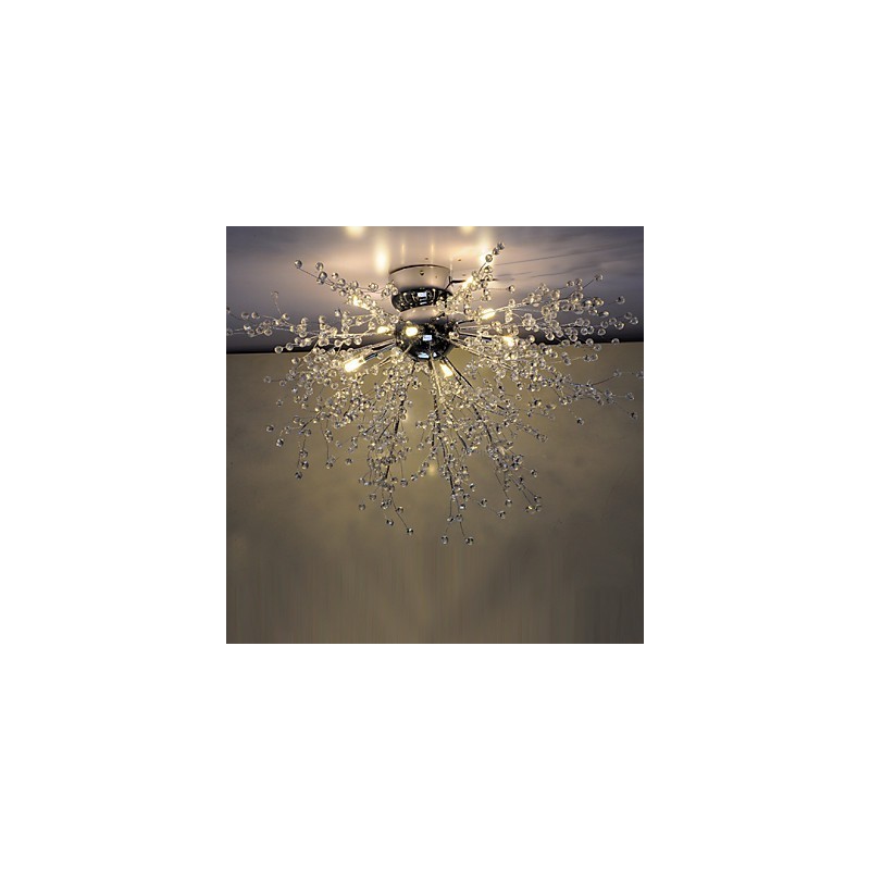 Lámpara de araña moderna de metal cromado con forma de globo de cristal
