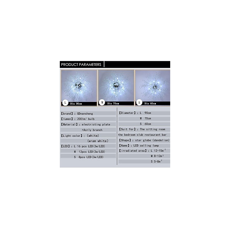 Lámpara de araña moderna de metal cromado con forma de globo de cristal