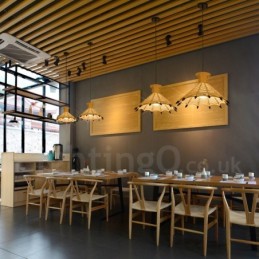Lámpara colgante rústica tipo cabaña de 1 luz con cuerda de cáñamo para cafetería