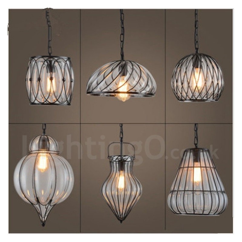 Lámpara colgante estilo loft de cristal estilo cafetería vintage de 1 luz