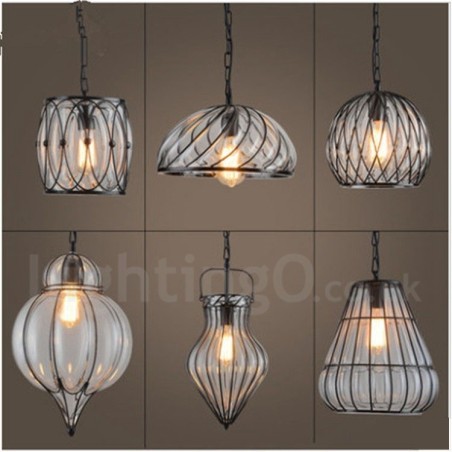 Lámpara colgante estilo loft de cristal estilo cafetería vintage de 1 luz Lámpara colgante estilo loft de cristal estilo cafetería vintage de 1 luz