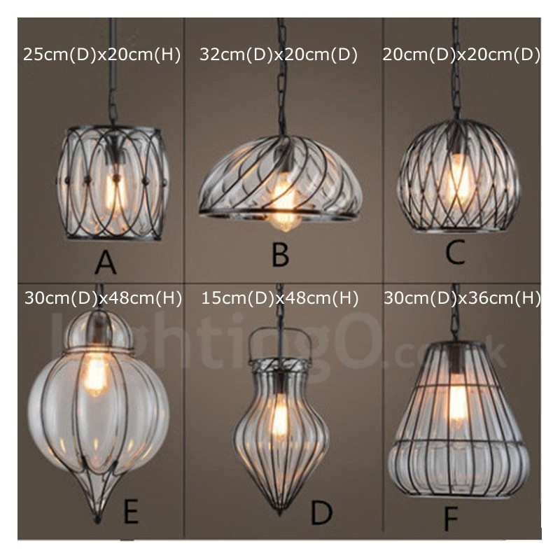 Lámpara colgante estilo loft de cristal estilo cafetería vintage de 1 luz