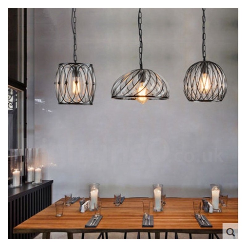 Lámpara colgante estilo loft de cristal estilo cafetería vintage de 1 luz