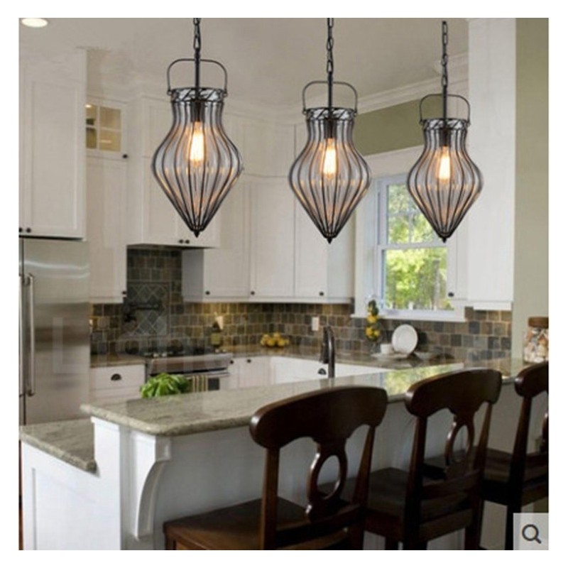 Lámpara colgante estilo loft de cristal estilo cafetería vintage de 1 luz