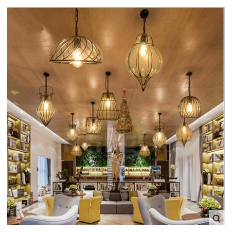 Lámpara colgante estilo loft de cristal estilo cafetería vintage de 1 luz
