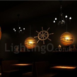 Lámpara colgante vintage moderna y contemporánea con pantalla de vidrio y diseño de baloncesto de 1 luz