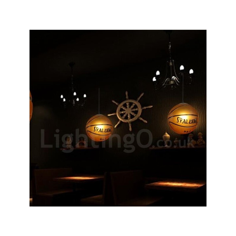 Lámpara colgante vintage moderna y contemporánea con pantalla de vidrio y diseño de baloncesto de 1 luz