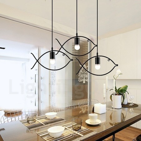 Lámpara colgante rústica estilo retro con forma de pez y pantalla de acero, de 1 luz Lámpara colgante rústica estilo retro con forma de pez y pantalla de acero, de 1 luz