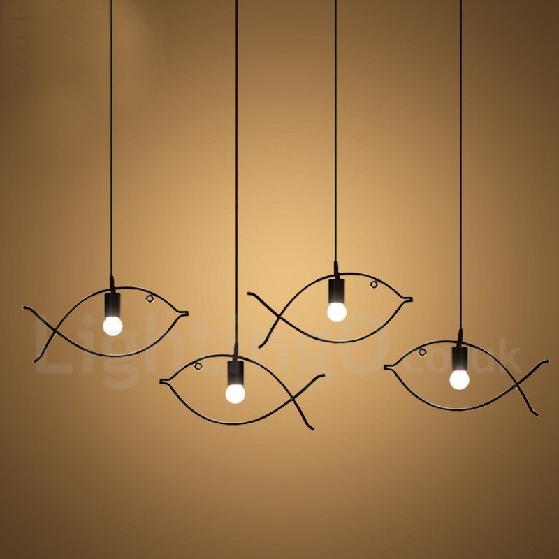 Lámpara colgante rústica estilo retro con forma de pez y pantalla de acero, de 1 luz