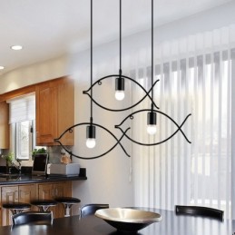 Lámpara colgante rústica estilo retro con forma de pez y pantalla de acero, de 1 luz