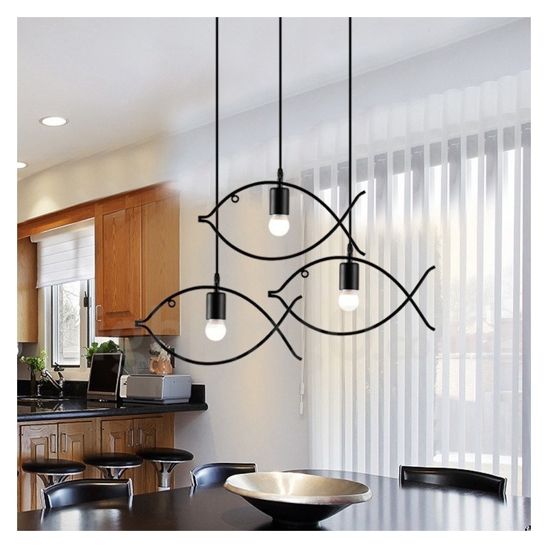 Lámpara colgante rústica estilo retro con forma de pez y pantalla de acero, de 1 luz