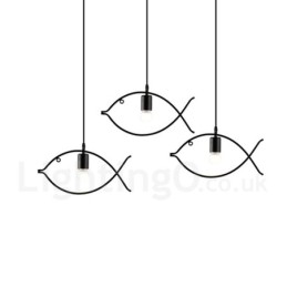 Lámpara colgante rústica estilo retro con forma de pez y pantalla de acero, de 1 luz