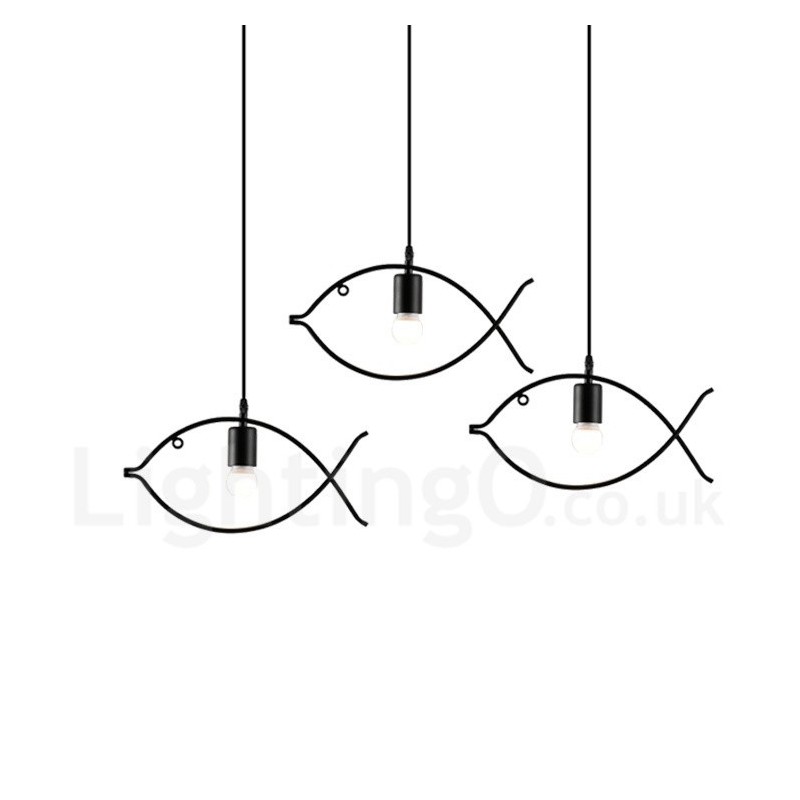 Lámpara colgante rústica estilo retro con forma de pez y pantalla de acero, de 1 luz