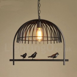 Lámpara colgante estilo jaula de pájaros estilo rústico retro de 1 luz con pantalla de acero