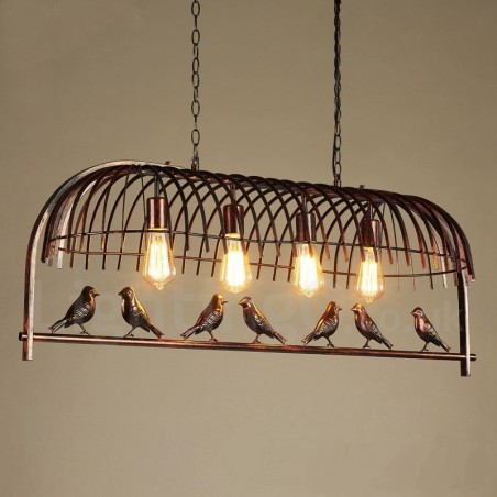 Lámpara colgante estilo jaula de pájaros retro rústica de 4 luces con pantalla de acero Lámpara colgante estilo jaula de pájaros retro rústica de 4 luces con pantalla de acero