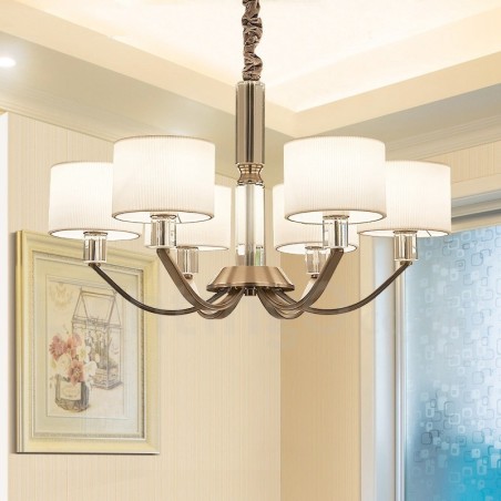 Lámpara de araña de cristal contemporánea moderna de 6 luces con pantalla de tela Lámpara de araña de cristal contemporánea moderna de 6 luces con pantalla de tela