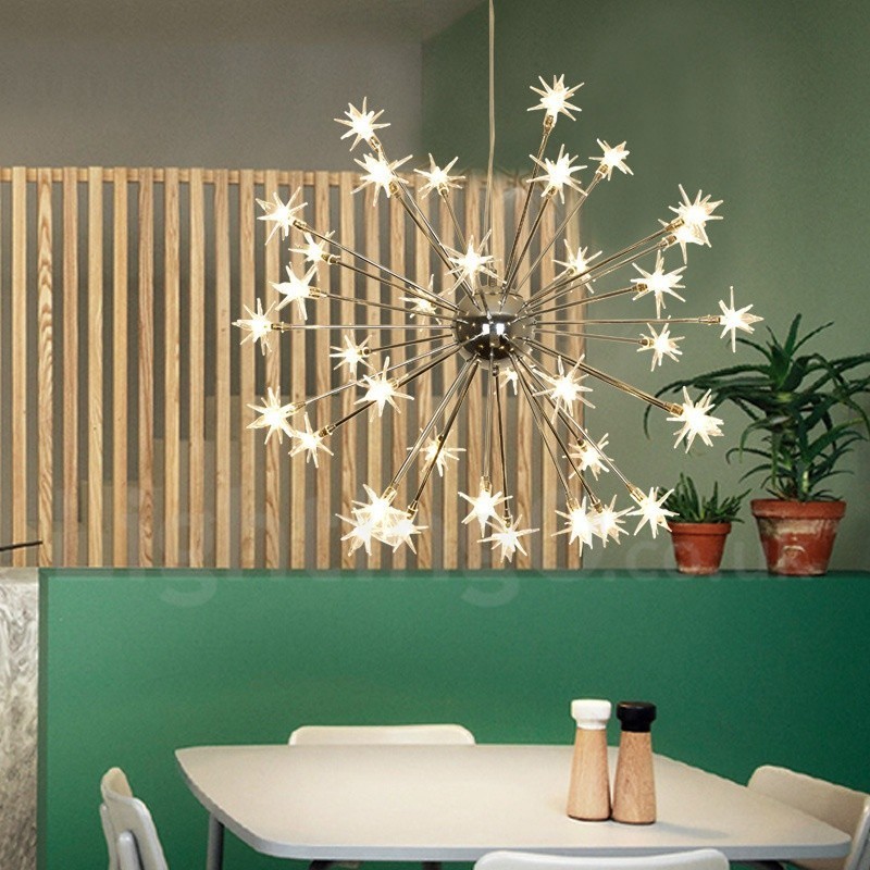 Lámpara colgante moderna contemporánea de acero de 32 luces con pantalla de vidrio