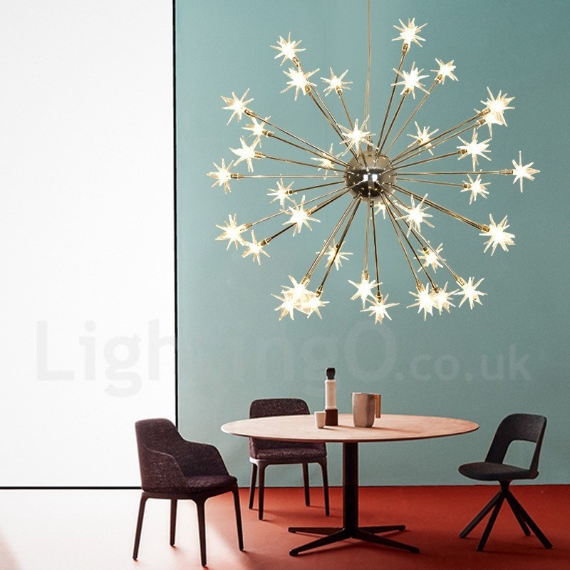 Lámpara colgante moderna contemporánea de acero de 32 luces con pantalla de vidrio