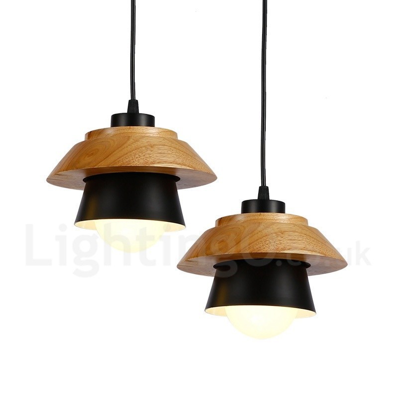 Lámpara colgante de madera contemporánea moderna de 1 luz con pantalla de aleación de aluminio