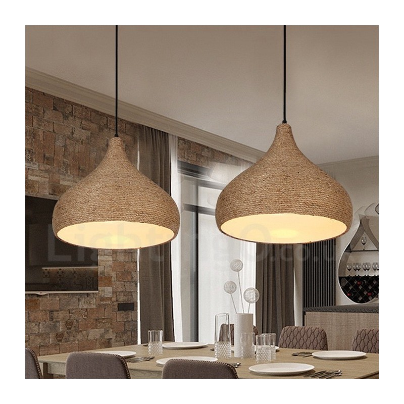 Lámpara colgante de cuerda de cáñamo rústica retro de 1 luz con pantalla de cuerda de cáñamo