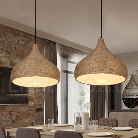 Lámpara colgante de cuerda de cáñamo rústica retro de 1 luz con pantalla de cuerda de cáñamo Lámpara colgante de cuerda de cáñamo rústica retro de 1 luz con pantalla de cuerda de cáñamo