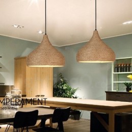 Lámpara colgante de cuerda de cáñamo rústica retro de 1 luz con pantalla de cuerda de cáñamo