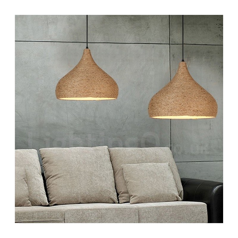 Lámpara colgante de cuerda de cáñamo rústica retro de 1 luz con pantalla de cuerda de cáñamo