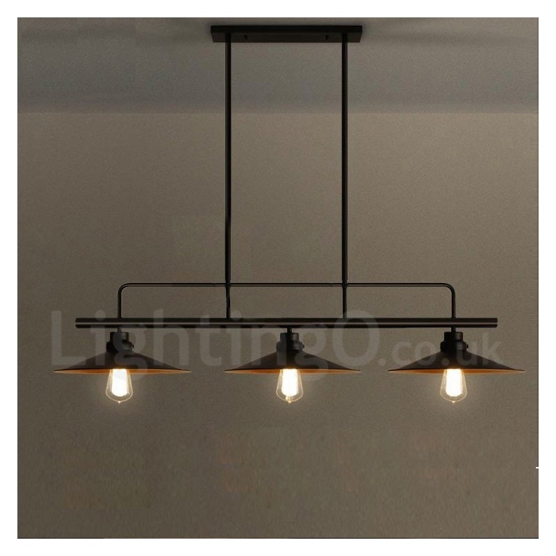 Lámpara colgante de acero rústico retro de 3 luces con pantalla de acero