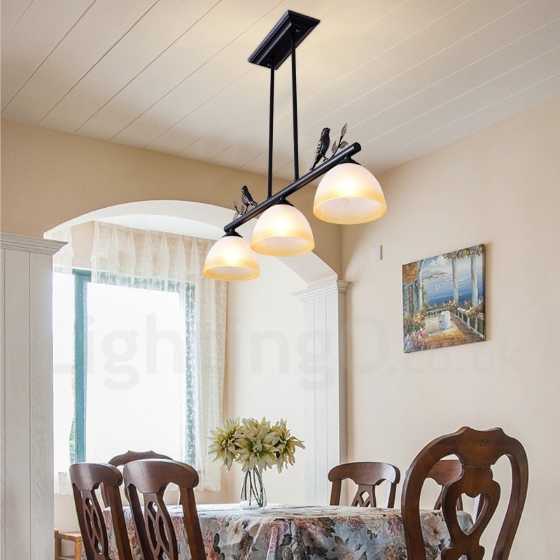 Lámpara colgante de acero rústico retro de 3 luces con pantalla de cristal