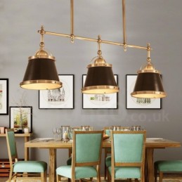 Lámpara colgante rústica retro de lujo de latón de 3 luces con pantalla de latón