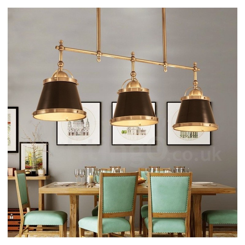 Lámpara colgante rústica retro de lujo de latón de 3 luces con pantalla de latón