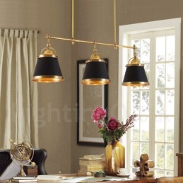Lámpara colgante rústica retro de lujo de latón de 3 luces con pantalla de latón