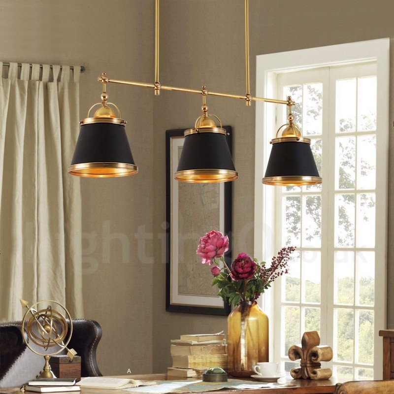 Lámpara colgante rústica retro de lujo de latón de 3 luces con pantalla de latón