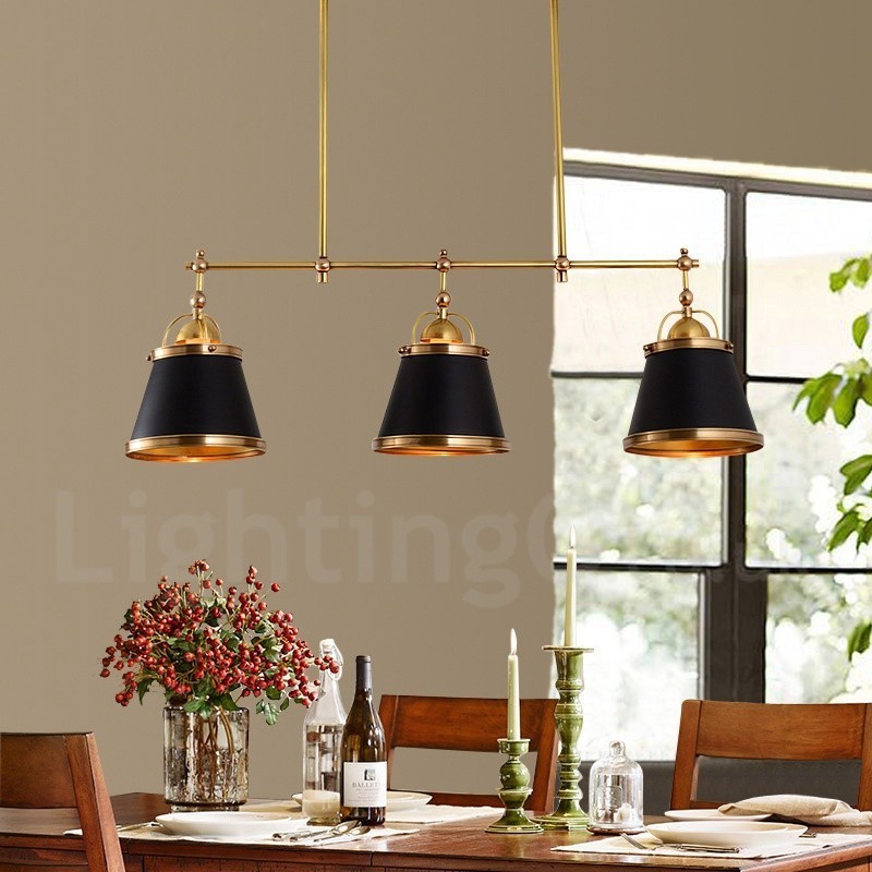 Lámpara colgante rústica retro de lujo de latón de 3 luces con pantalla de latón