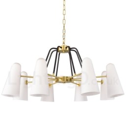 Lámpara colgante de latón rústico retro de 8 luces con pantalla de cristal