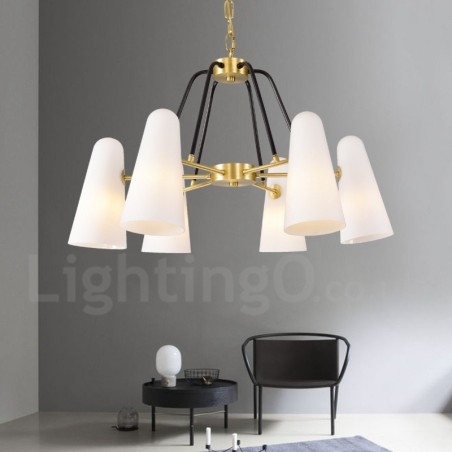 Lámpara colgante de latón rústico retro de 6 luces con pantalla de cristal Lámpara colgante de latón rústico retro de 6 luces con pantalla de cristal