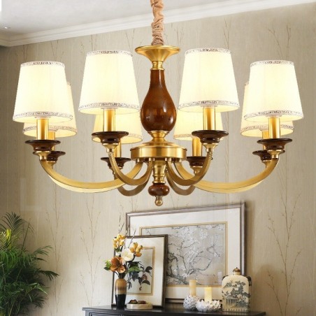 Lámpara colgante de latón rústico retro de 8 luces con pantalla de cristal Lámpara colgante de latón rústico retro de 8 luces con pantalla de cristal